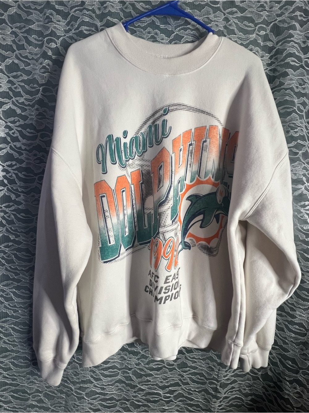 Abercrombie Fitch Miami Dolphins Crewneck 1992 Cream Oversized Sweater Large